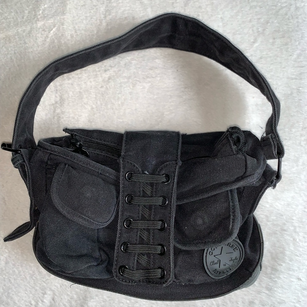 Black Converse Inspired Crossbody Bag with Design Details of Sneakers